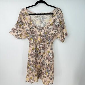 M/SF/T Mad Minds Floral Square Neck Button Up Mini Dress